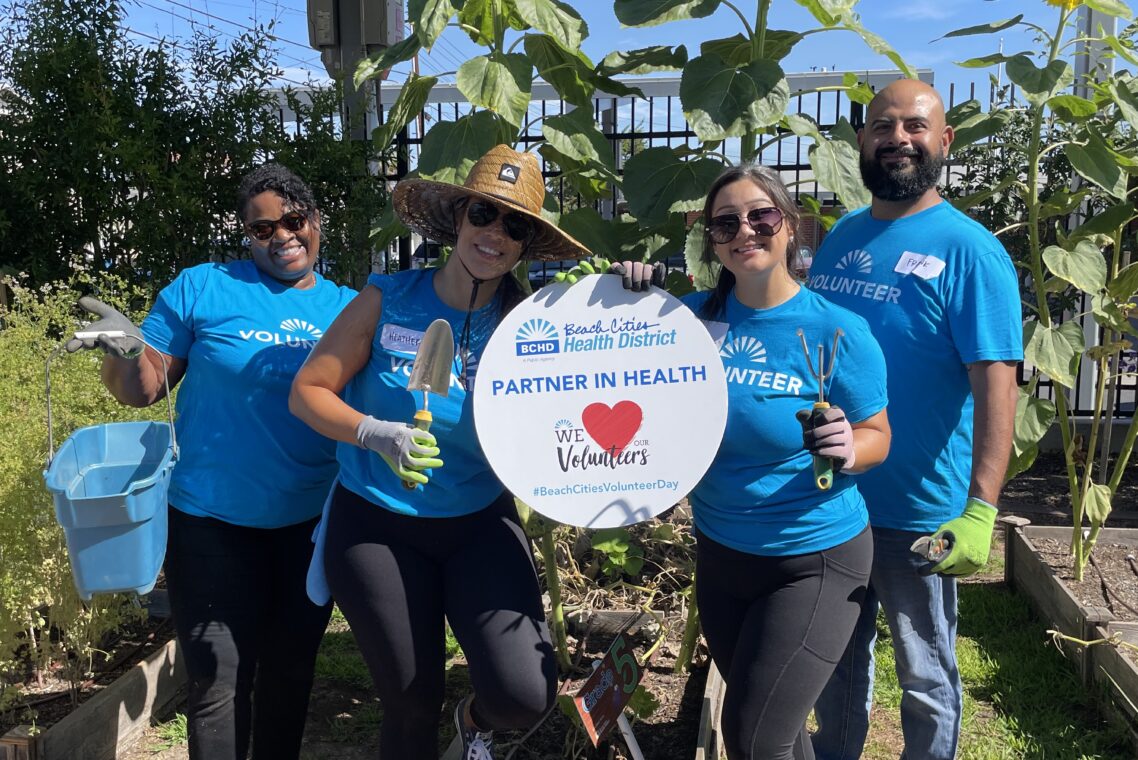 Volunteers in a garden.